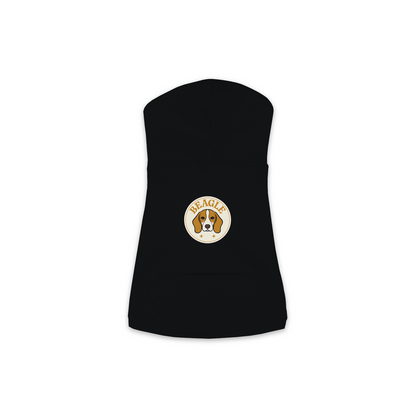 Beagle dog hoodie in Black — vintage roundel badge print on cosy fleece pullover