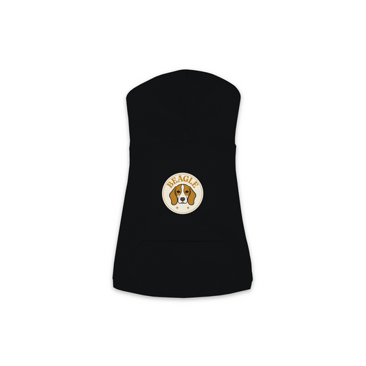 Beagle dog hoodie in Black — vintage roundel badge print on cosy fleece pullover