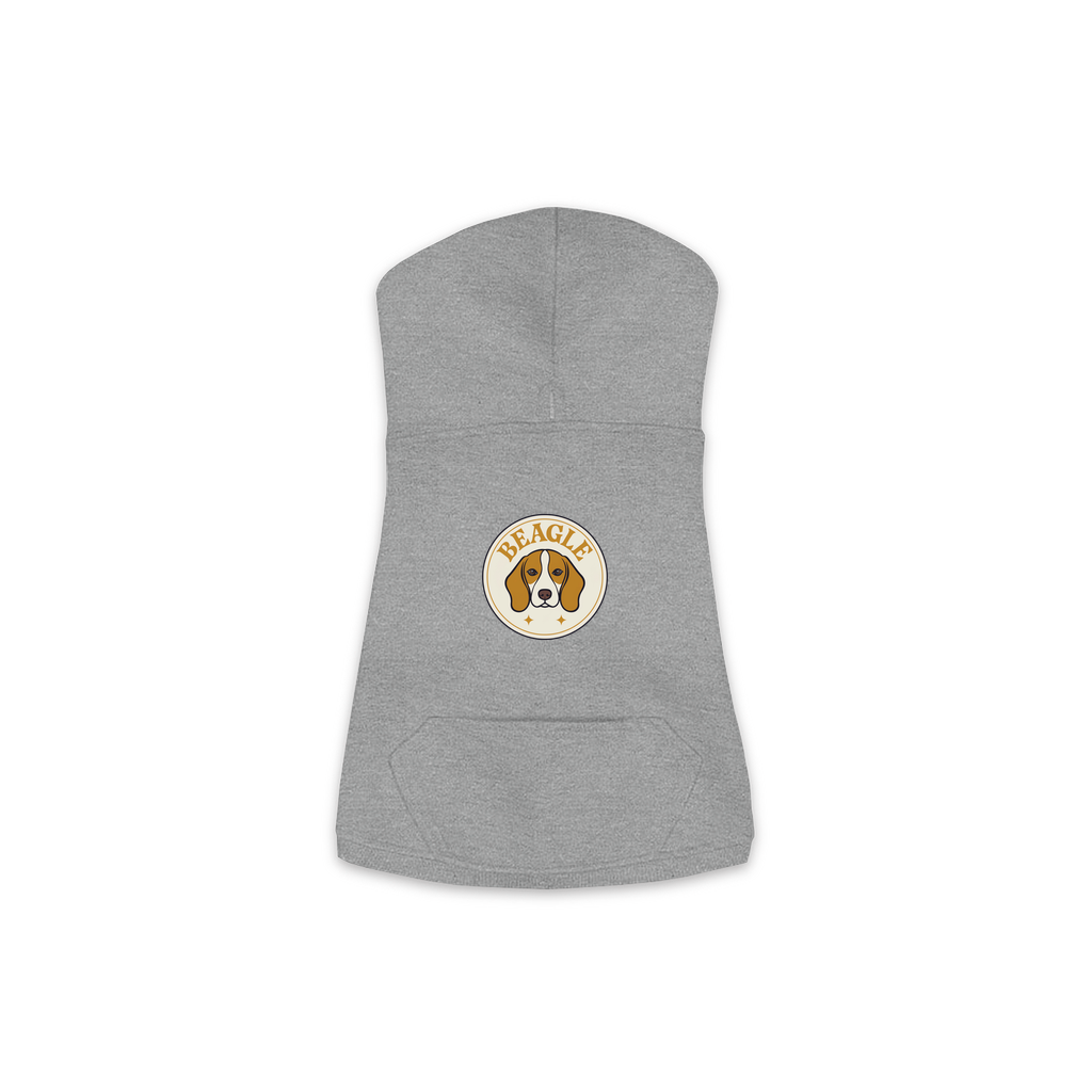 Beagle dog hoodie in Granite Heather — vintage roundel badge print on cosy fleece pullover