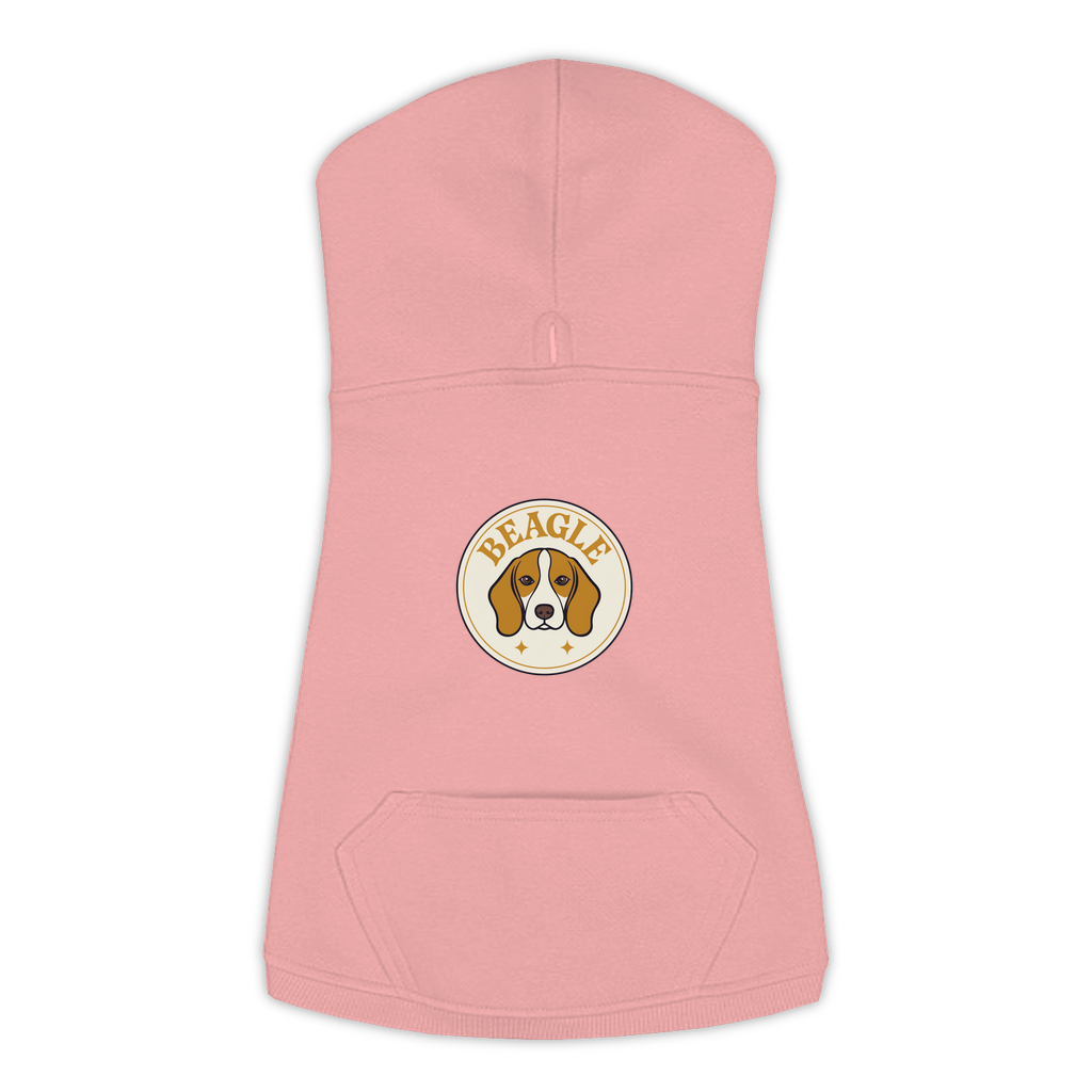 Beagle dog hoodie in Mauvelous — vintage roundel badge print on cosy fleece pullover