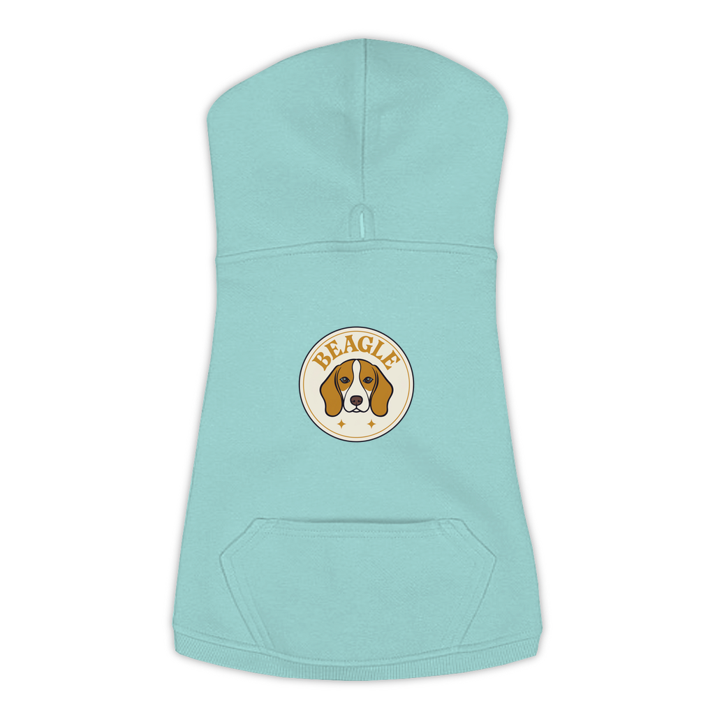 Beagle dog hoodie in Saltwater — vintage roundel badge print on cosy fleece pullover