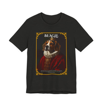 Model wearing the Beagle Royal Portrait tee, front pose