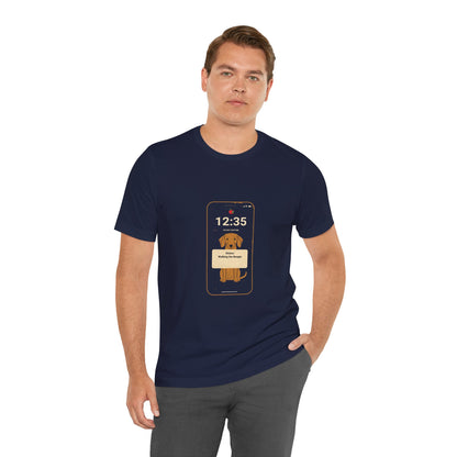 Beagle Status Busy t-shirt worn with jeans, casual outfit