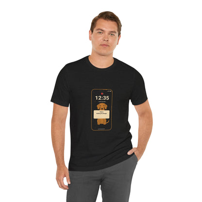 Beagle Status Busy t-shirt flat lay, Black Heather colourway