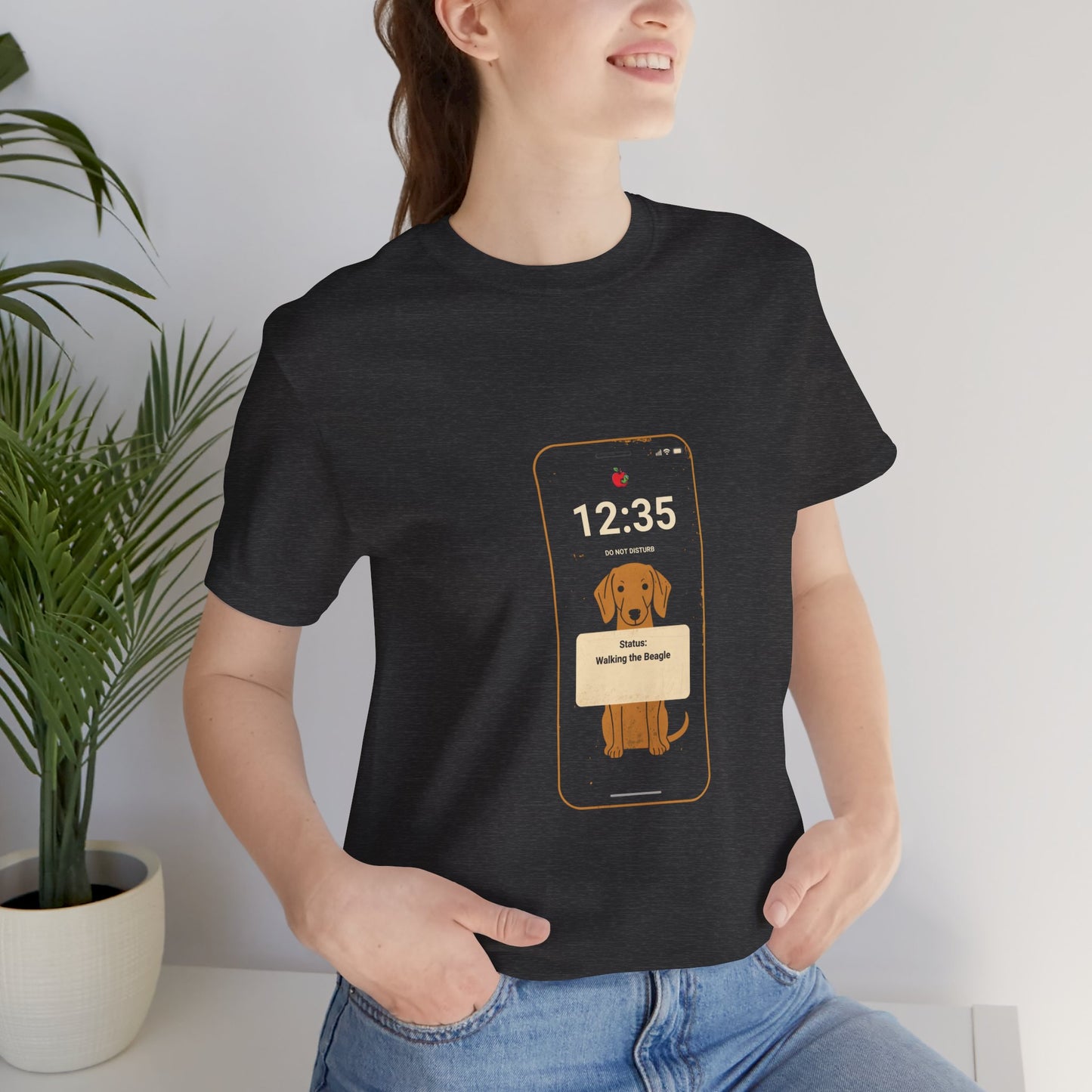 Beagle Status Busy t-shirt flat lay, Black colourway