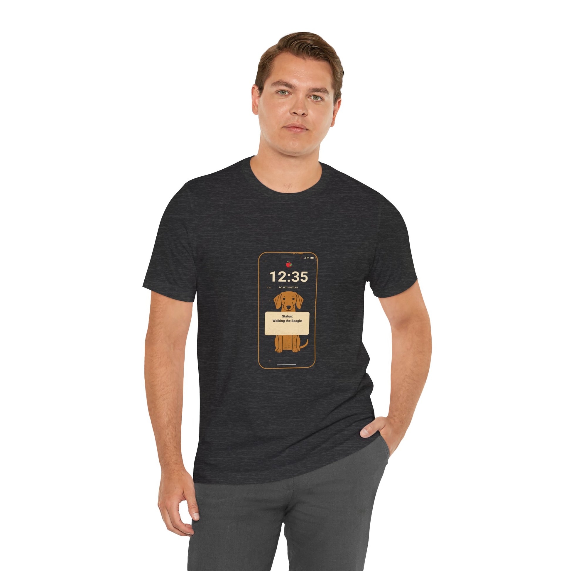 Beagle Status Busy t-shirt full design view, front