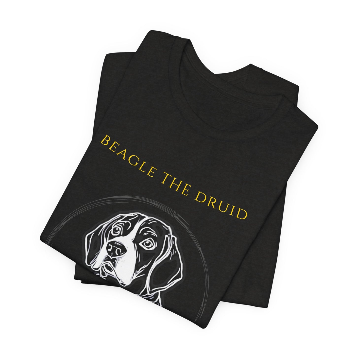 Beagle The Druid T-Shirt worn by model outdoors