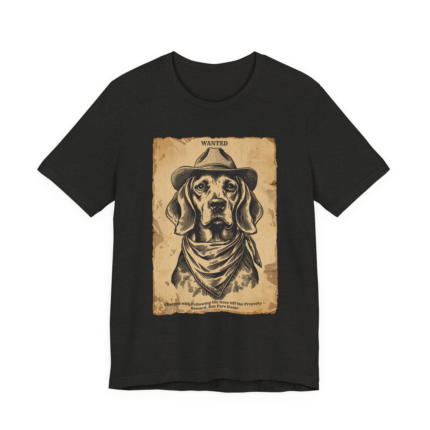 Beagle Wanted Outlaw t-shirt front view black heather
