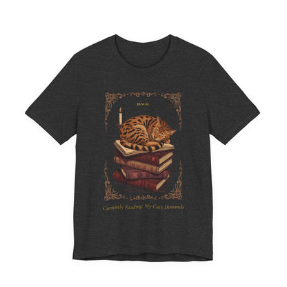 Dark Grey Heather colourway of the Bengal Cat t-shirt