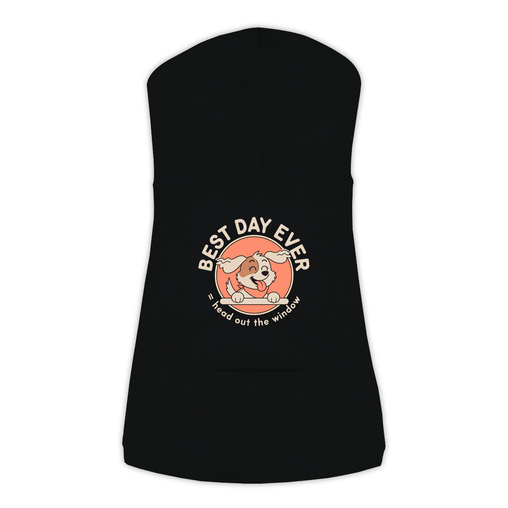 Best Day Ever Dog Hoodie in Black, sizes L-3XL — funny dog car ride print