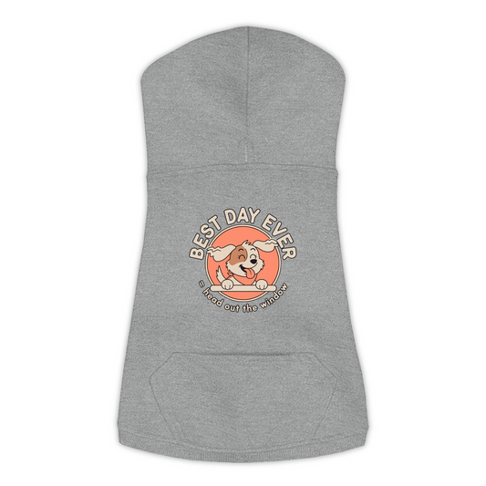 Best Day Ever Dog Hoodie in Granite Heather, sizes L-3XL — funny dog car ride print