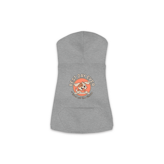 Best Day Ever Dog Hoodie in Granite Heather, sizes XS-M — funny dog car ride print