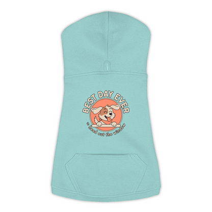 Best Day Ever Dog Hoodie in Saltwater, sizes L-3XL — funny dog car ride print