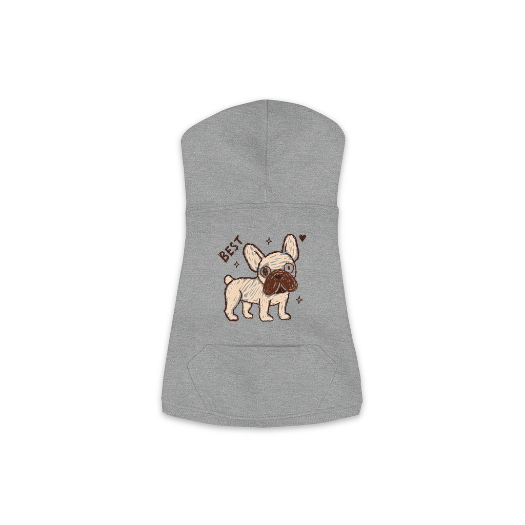 Best Frenchie dog hoodie in granite heather grey, sizes XS to M