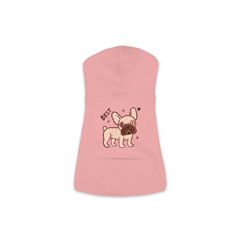 Best Frenchie dog hoodie in mauvelous pink, sizes XS to M