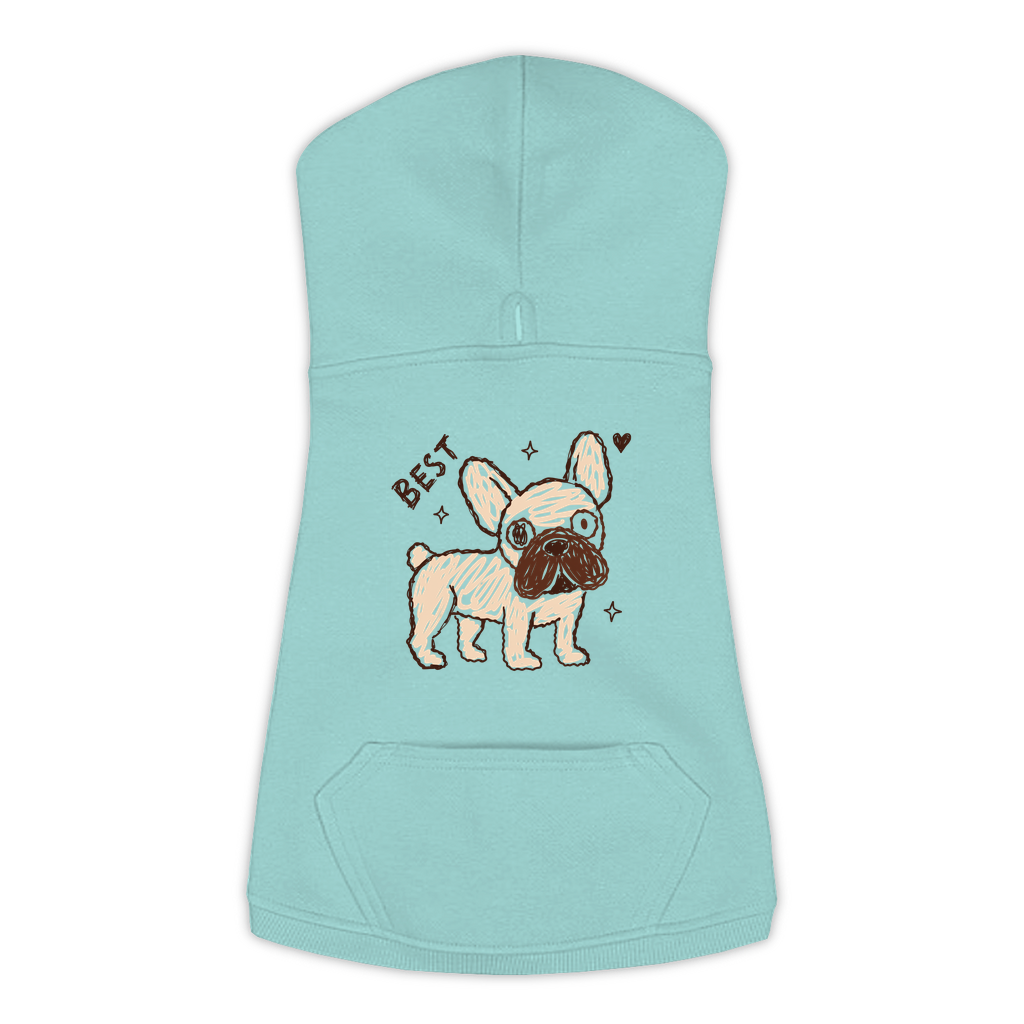Best Frenchie funny dog hoodie in saltwater blue, sizes L to 3XL