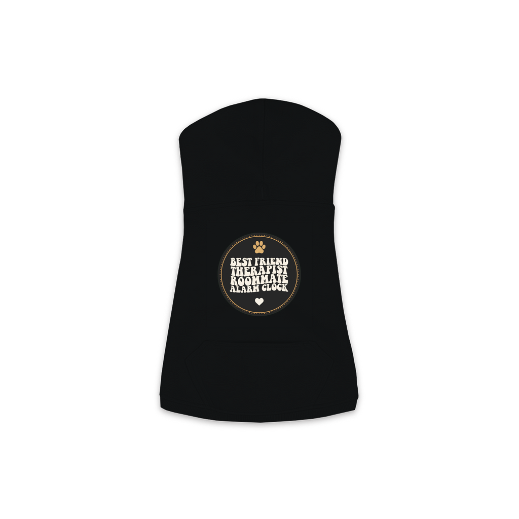 Best Friend Therapist Roommate Dog Hoodie in Black, sizes XS to M