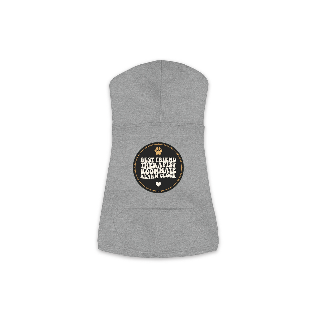 Best Friend Therapist Roommate Dog Hoodie in Granite Heather, sizes XS to M
