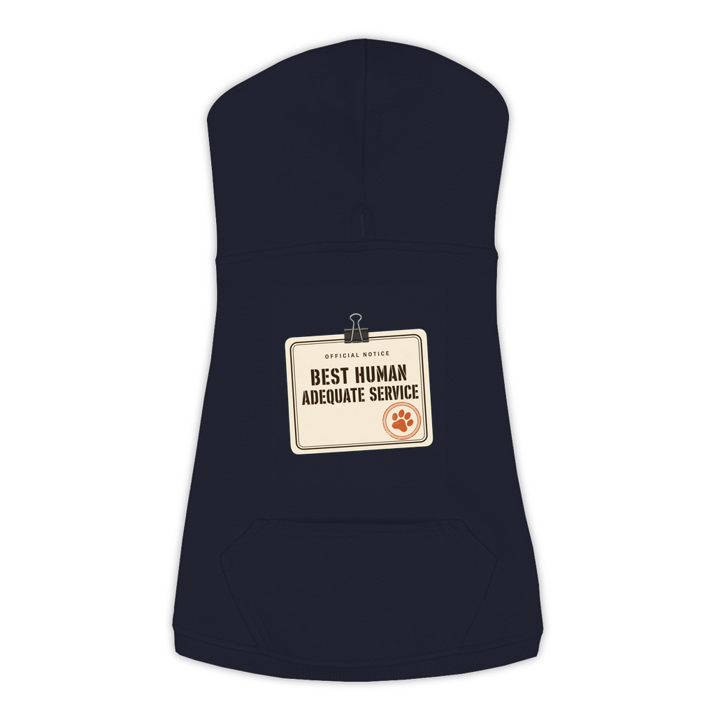 Best Human Adequate Service funny dog hoodie in navy, sizes L to 3XL