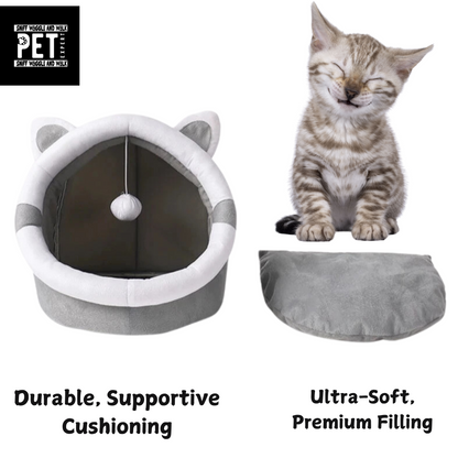 Cozy Cat Head Bed with Playful Dangling Toy | Perfect for Cats! Sniffwaggleandwalk™