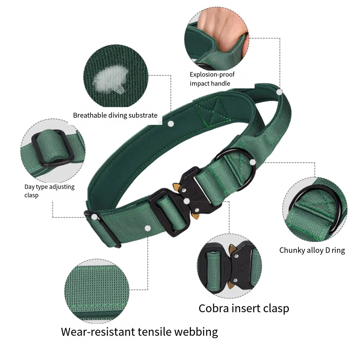 Dark green CobraCollar showing breathable neoprene padded inner lining