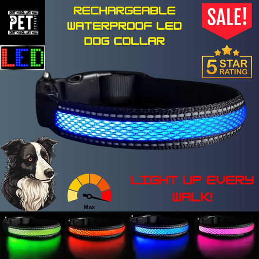 Rechargeable Waterproof LED Dog Collar – Light Up Every Adventure! Sniffwaggleandwalk™