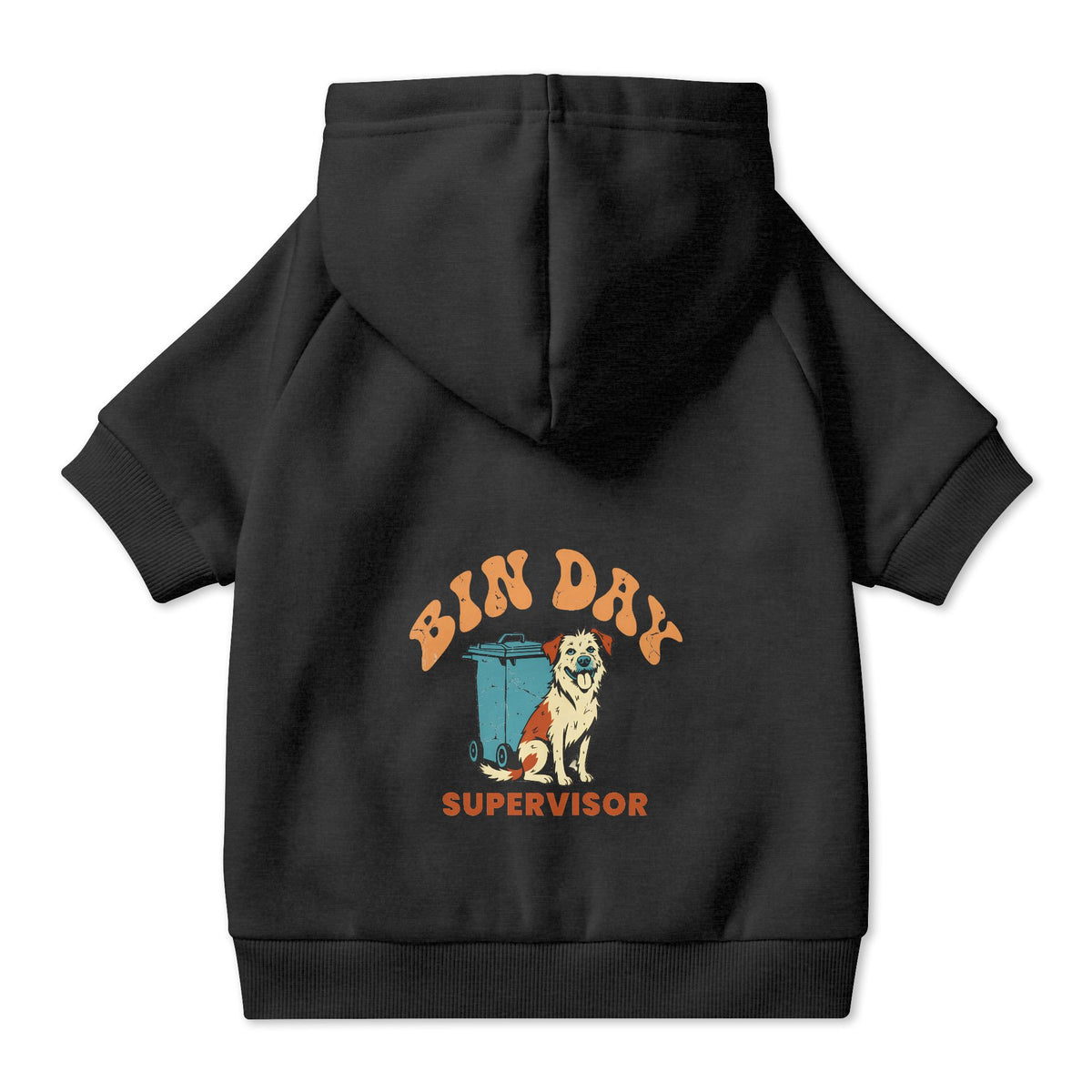 Bin Day Supervisor Dog Hoodie in Black, back view — SniffWaggleNWalk™