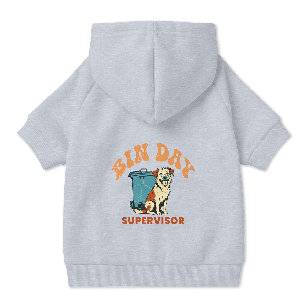 Bin Day Supervisor Dog Hoodie in Grey, back view — SniffWaggleNWalk™