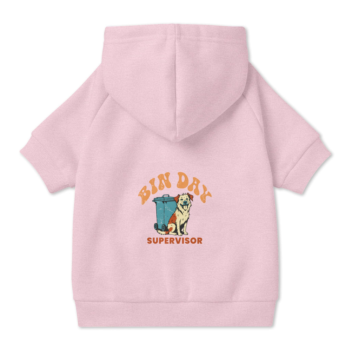 Bin Day Supervisor Dog Hoodie in Pink, back view — SniffWaggleNWalk™