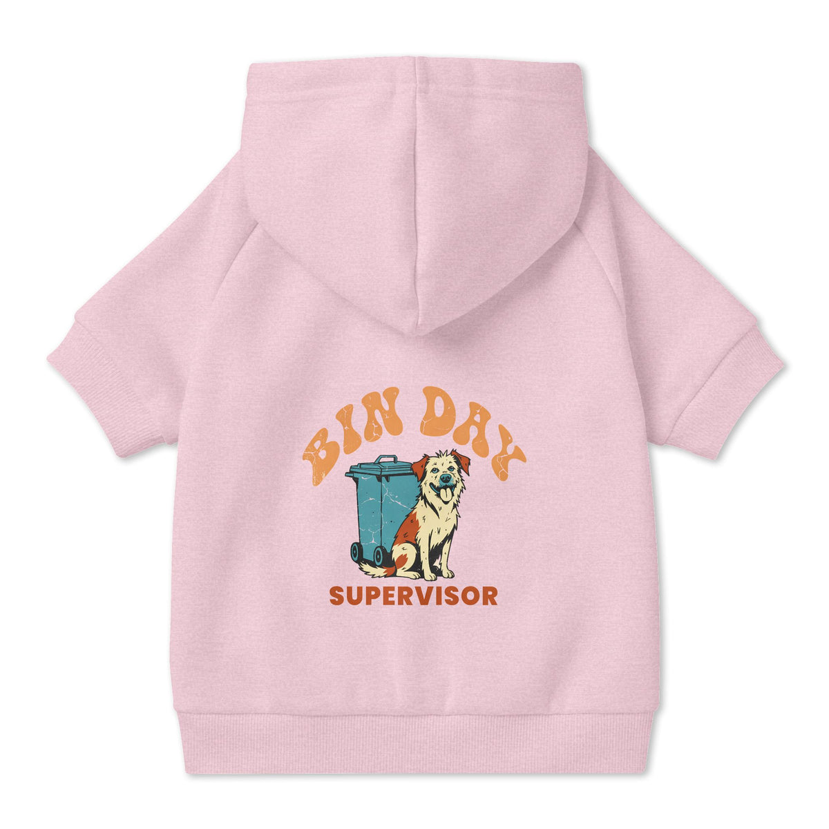Bin Day Supervisor Dog Hoodie in Pink, back view — SniffWaggleNWalk™