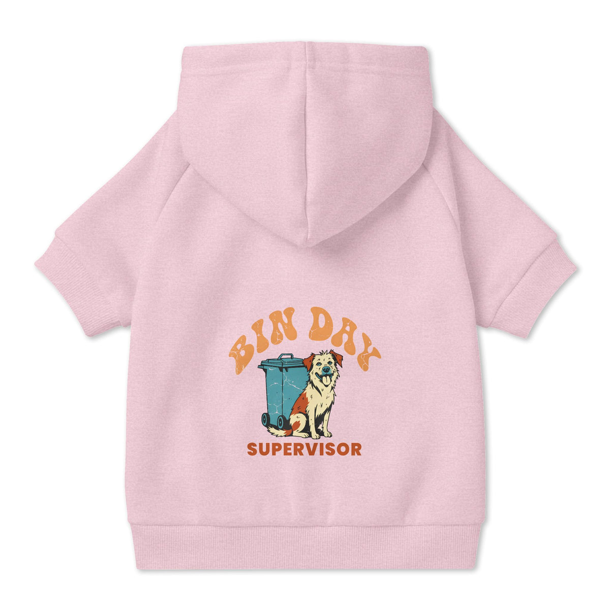 Bin Day Supervisor Dog Hoodie in Pink, back view — SniffWaggleNWalk™