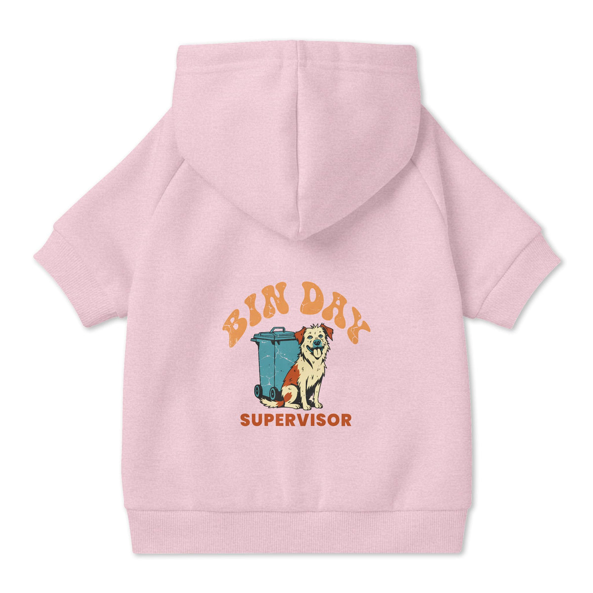 Bin Day Supervisor Dog Hoodie in Pink, back view — SniffWaggleNWalk™