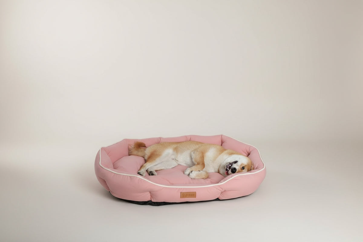 PoshPup VelvetNest deerskin velvet ellipse pet bed in beige — SniffWaggleNWalk
