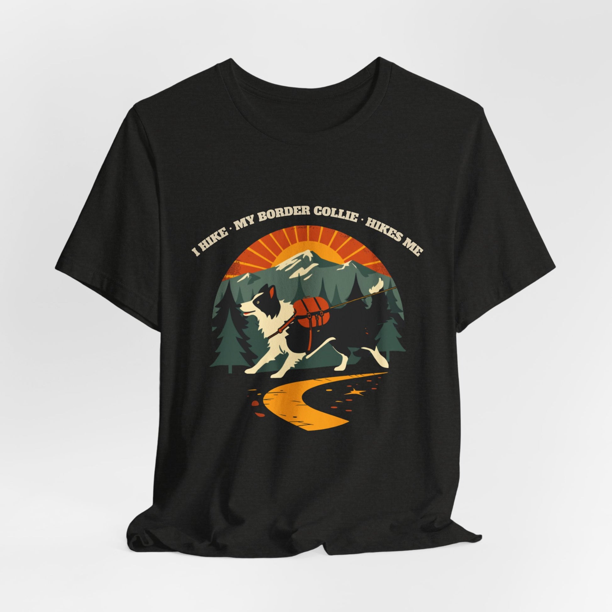 Black border collie hiking unisex tee gift idea for dog lovers