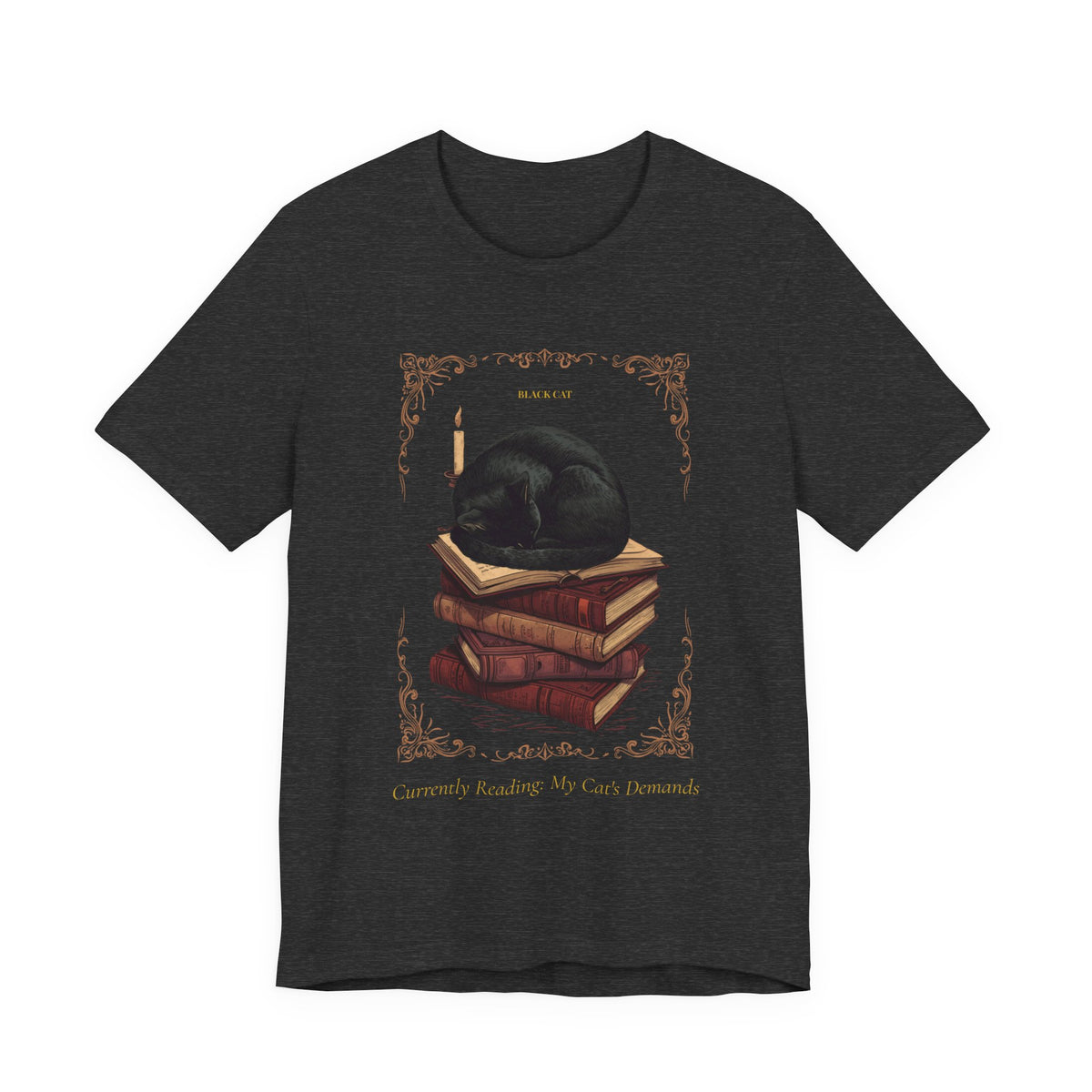 Dark Grey Heather colourway of the Black Cat t-shirt