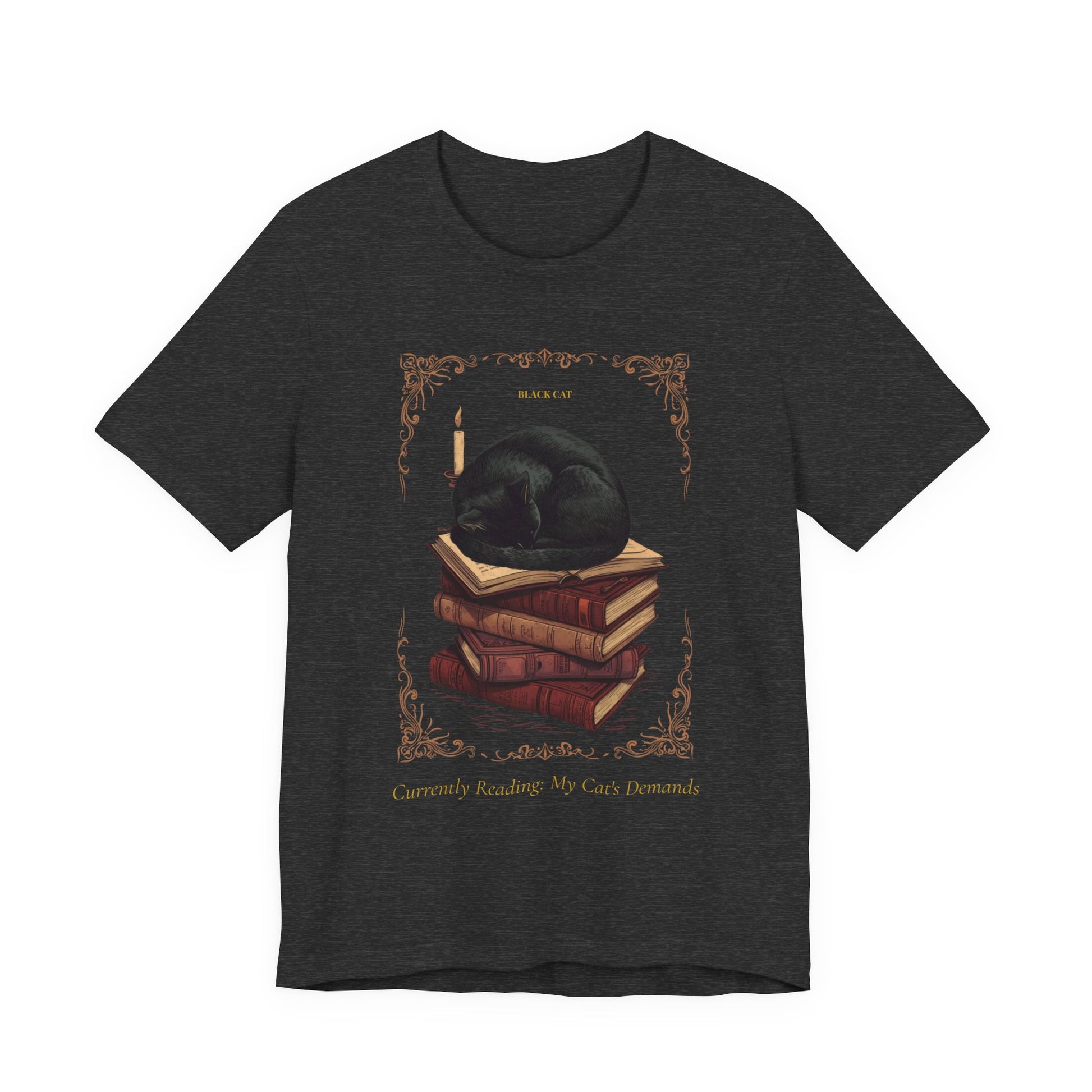 Dark Grey Heather colourway of the Black Cat t-shirt