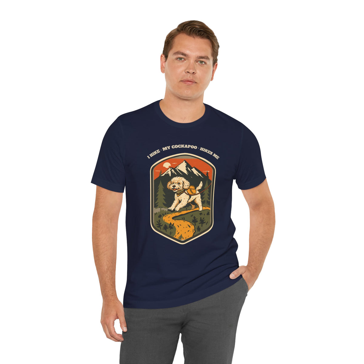 Black cockapoo hiking t-shirt full front design