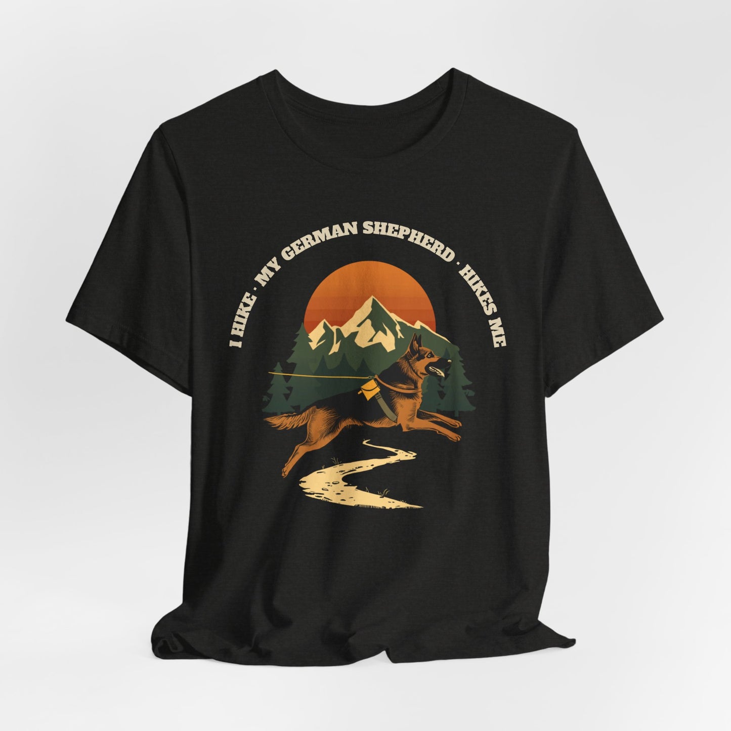 Black german shepherd hiking unisex tee gift idea for dog lovers