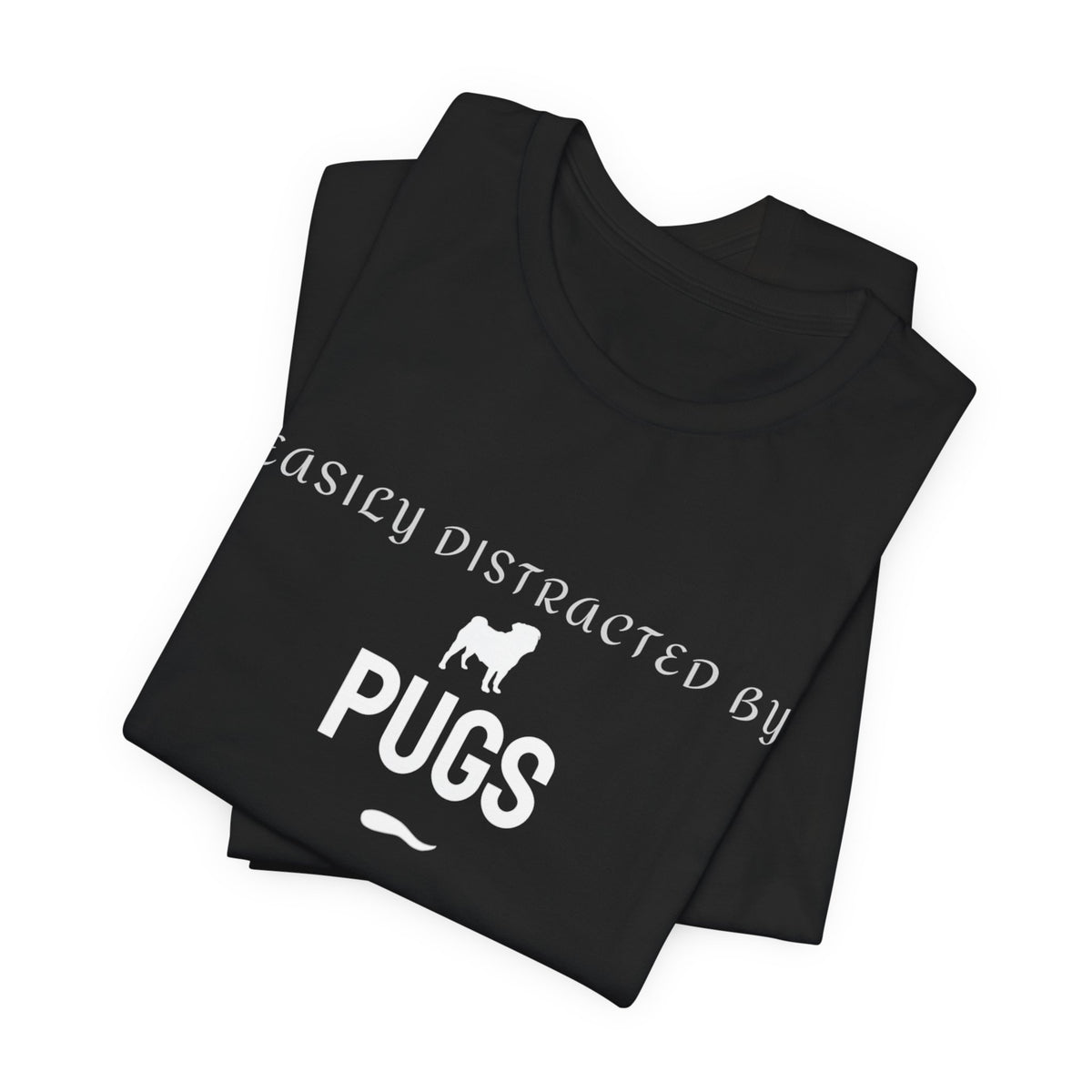 Black Pug lover tee laid flat showing the relaxed unisex fit