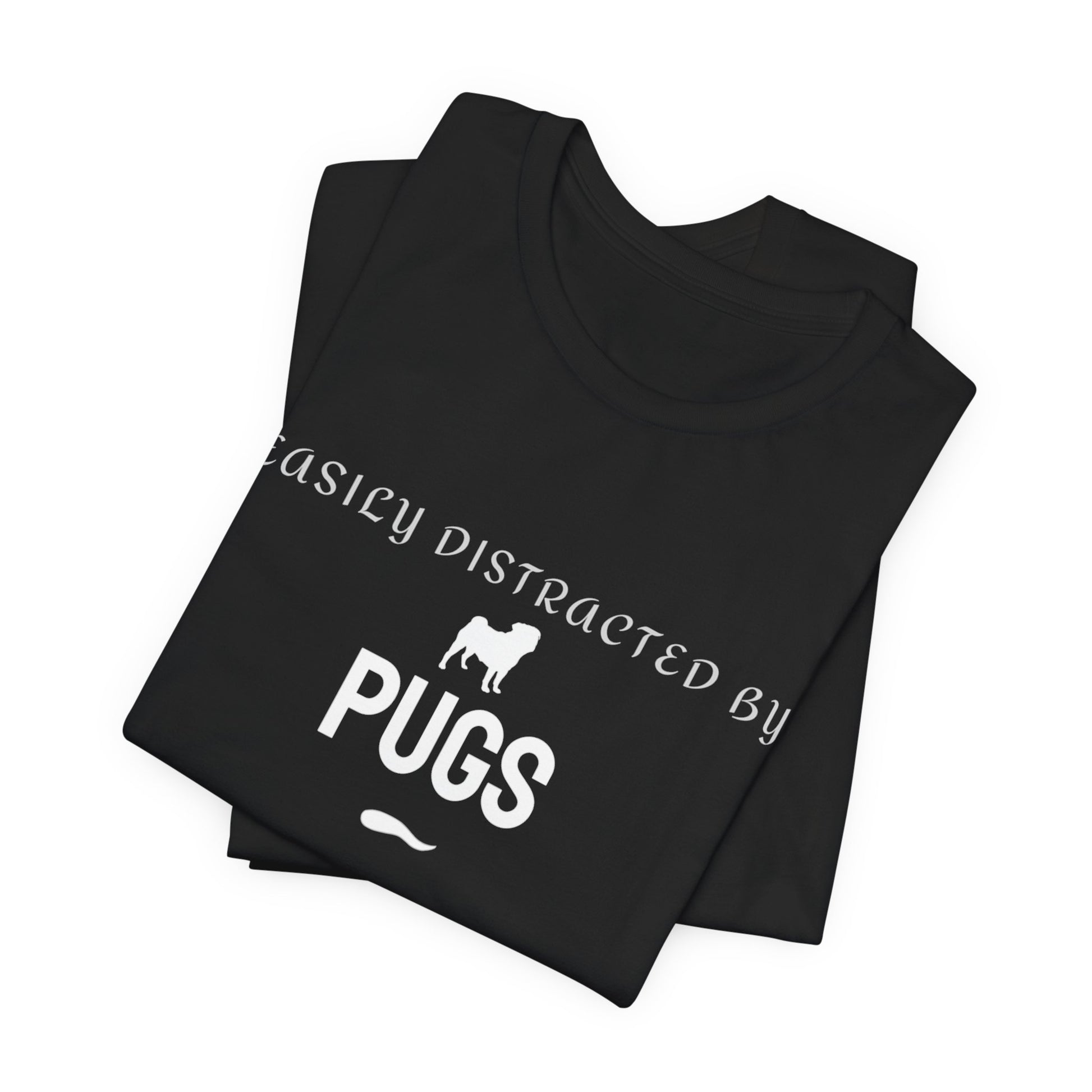 Black Pug lover tee laid flat showing the relaxed unisex fit