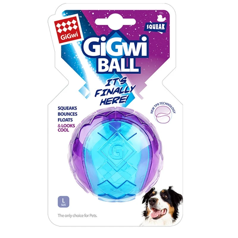Blue GiGwi L ball dog toy — large size TPR squeaky ball, floats, anti-swallow squeaker