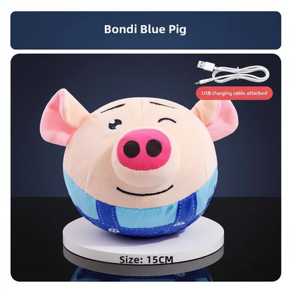 BounceBot™ smart rolling dog toy with high quality short plush and zip-off washable cover