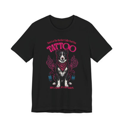 Border Collie Biker Ink Shop T-Shirt – Black – Flat Lay