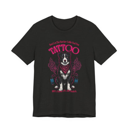Border Collie Biker Ink Shop T-Shirt – Black Heather – Front View