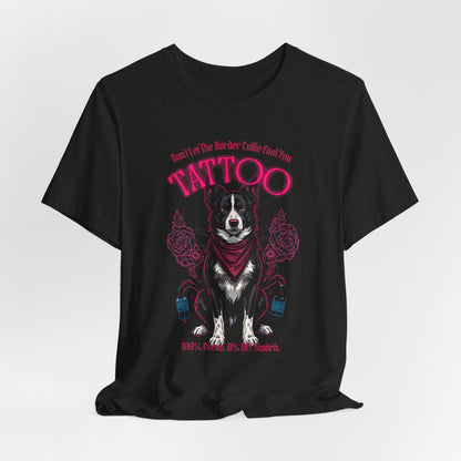 Border Collie Biker Ink Shop T-Shirt – Black Heather – Lifestyle View