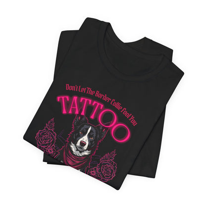 Border Collie Biker Ink Shop T-Shirt – Dark Grey Heather – Back View