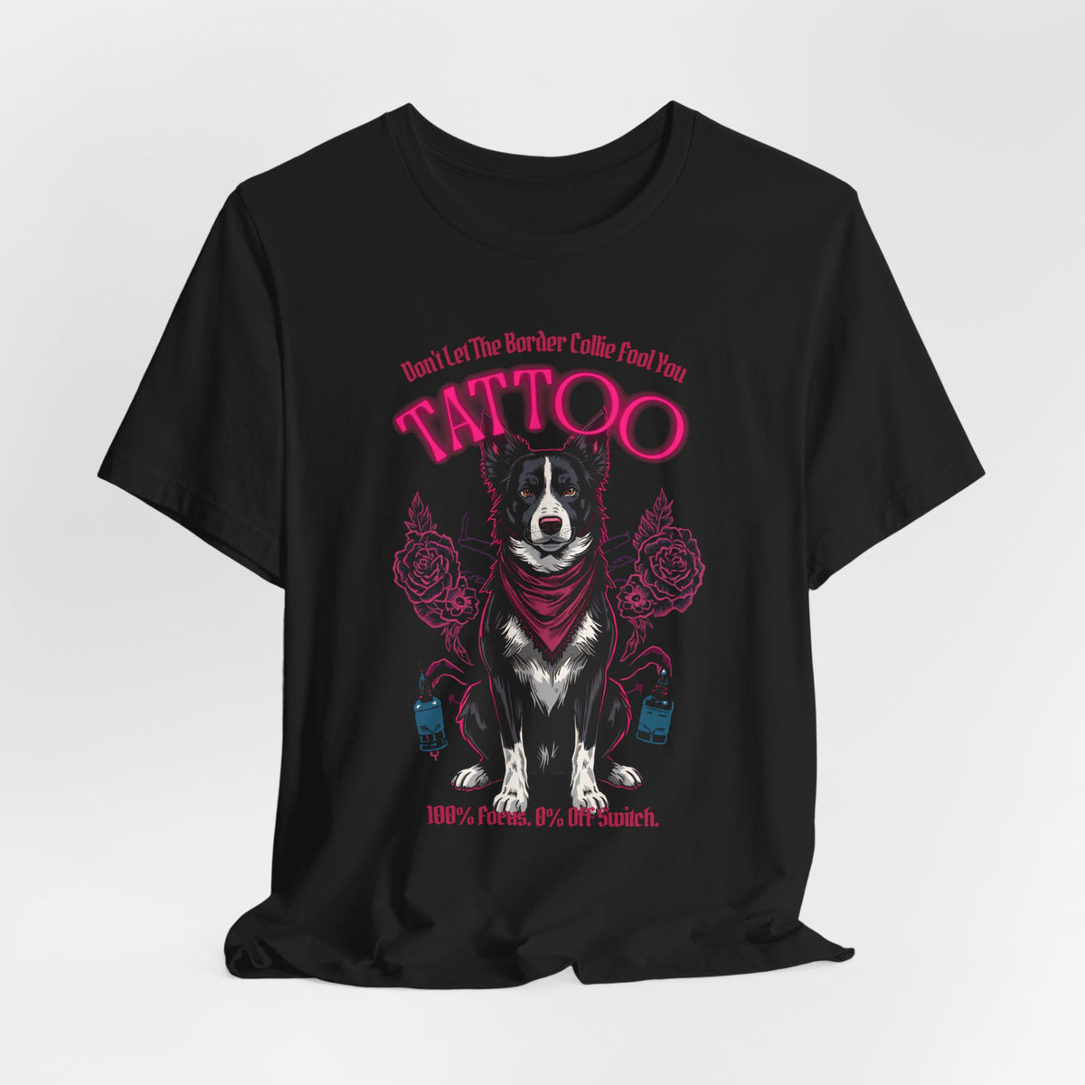 Border Collie Biker Ink Shop T-Shirt – Dark Grey Heather – Side View