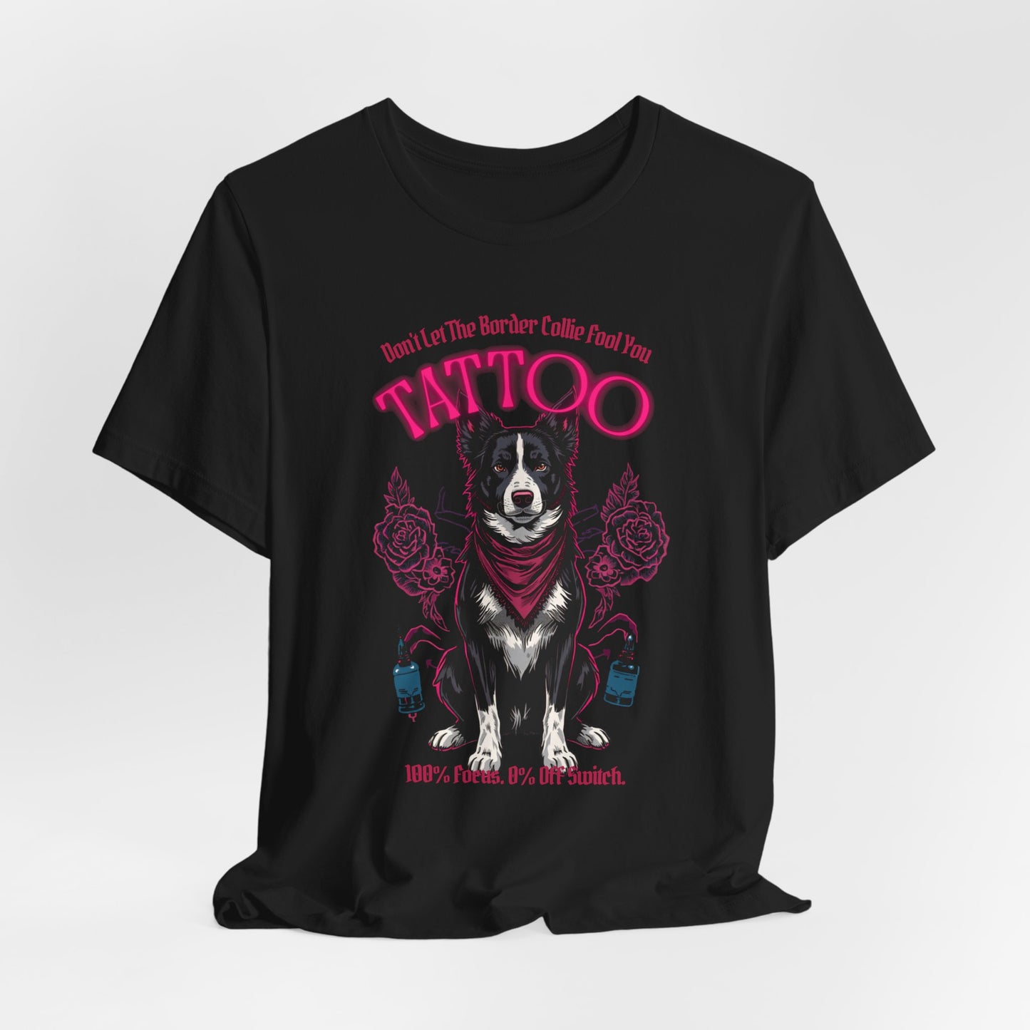 Border Collie Biker Ink Shop T-Shirt – Dark Grey Heather – Side View