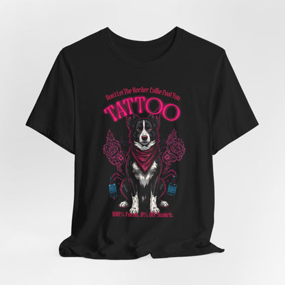 Border Collie Biker Ink Shop T-Shirt – Dark Grey Heather – Side View