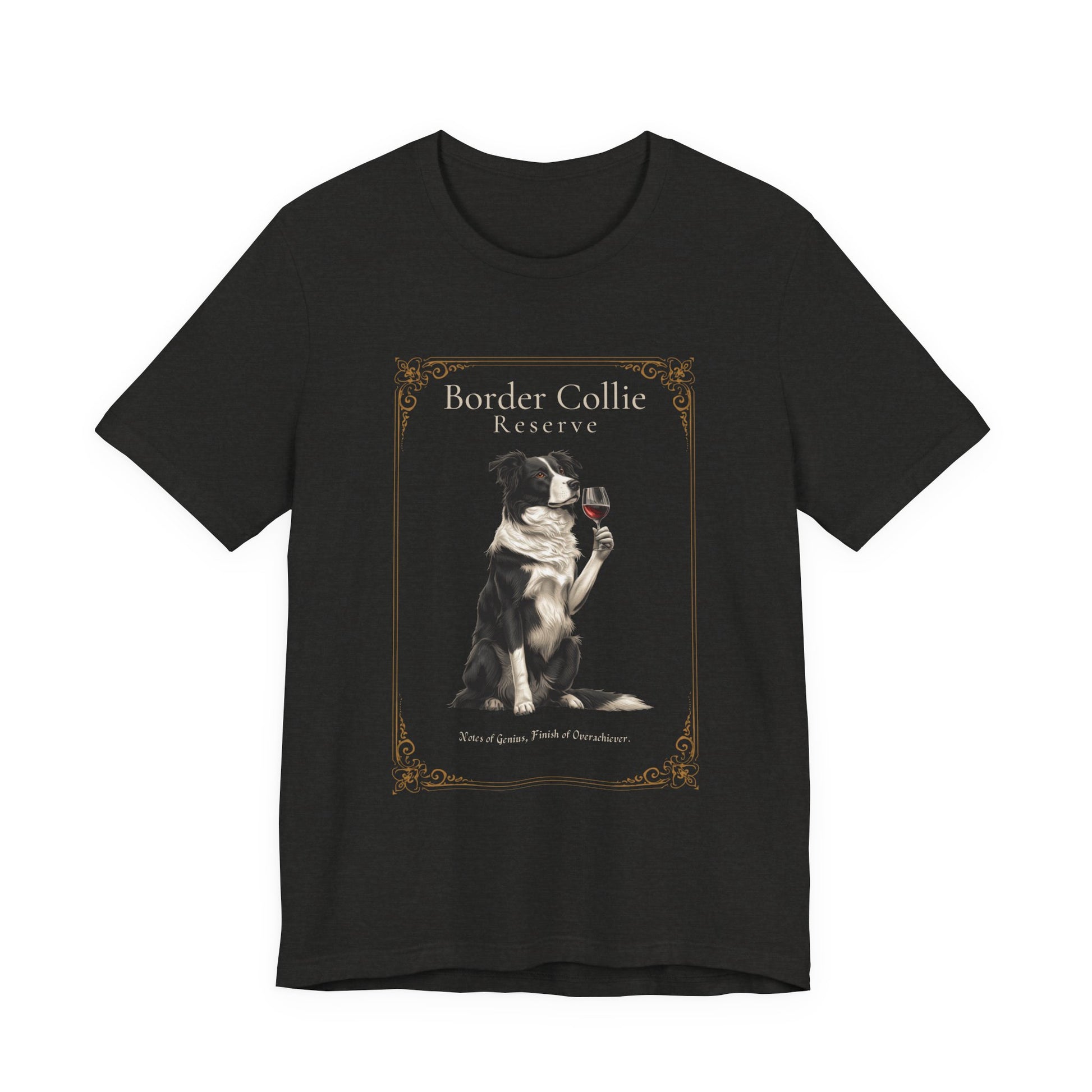 Border Collie Breed Sommelier t-shirt in dark grey heather - flat lay